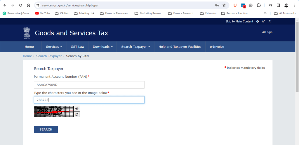 GST Number Search by PAN